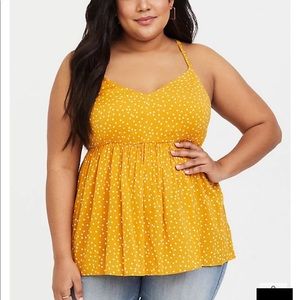 Torrid Yellow Dot Stretch Challis Peplum Cami size 0x NWOT
